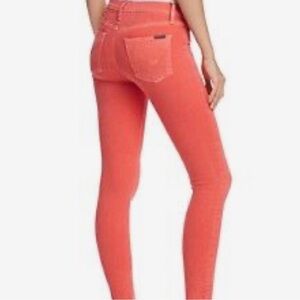 Hudson Faded Red High Waist Super Skinny Raw Hem Jeans
